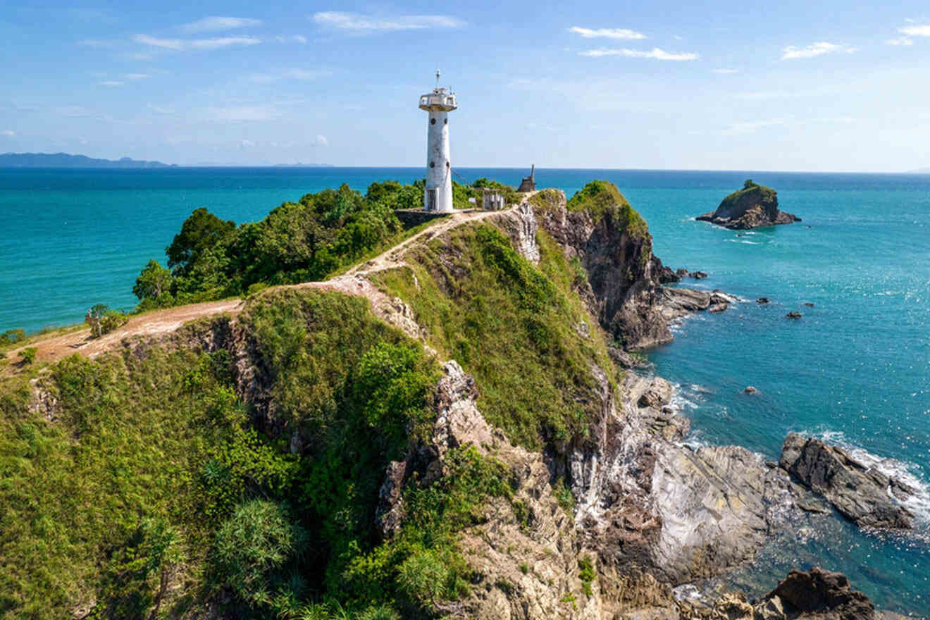 a lighthouse on top of a cliff near the ocean